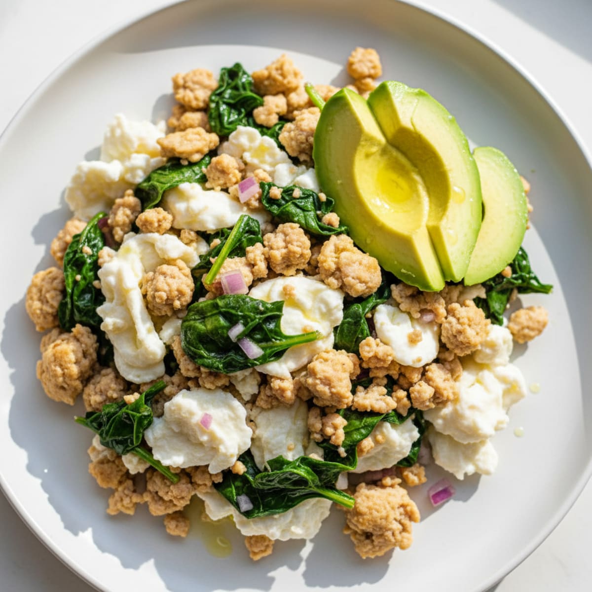 Egg White Scramble with Lean Ground Turkey and Spinach