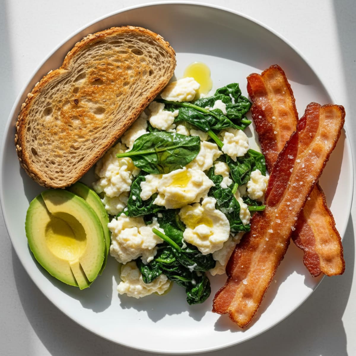 Egg White Spinach Scramble with Turkey Bacon