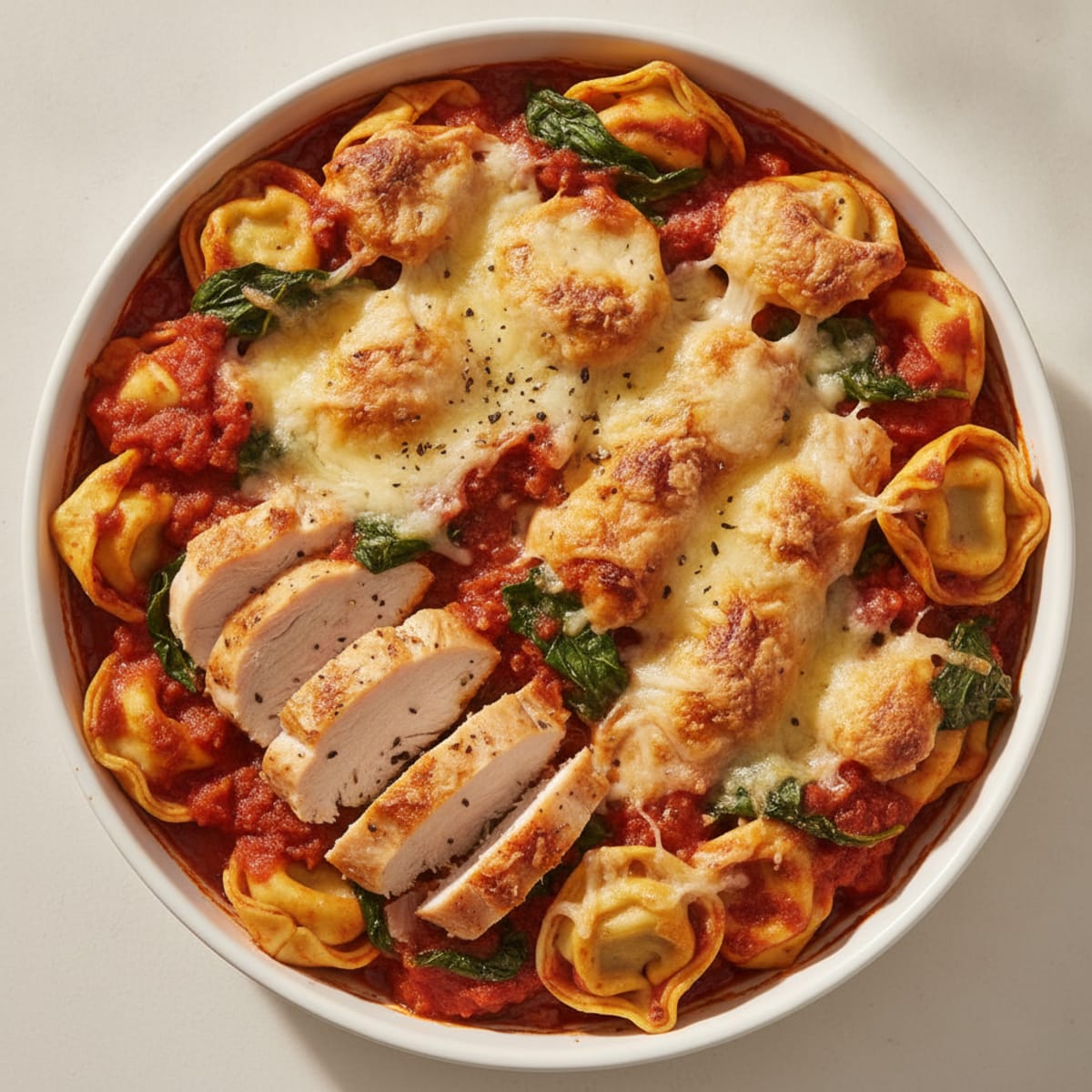 Chicken and Cheese Tortellini Bake