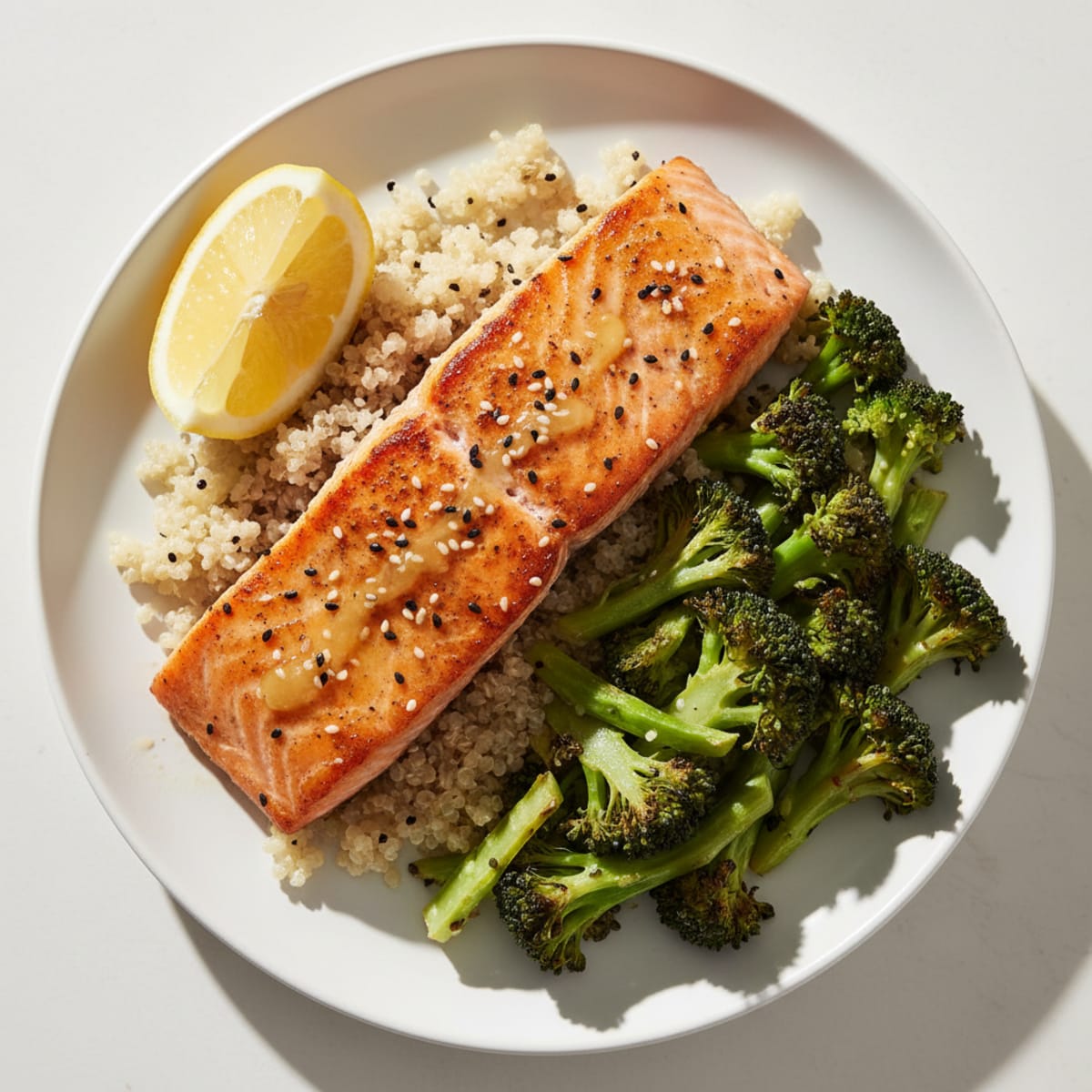 Seared Salmon with Roasted Broccoli and Quinoa