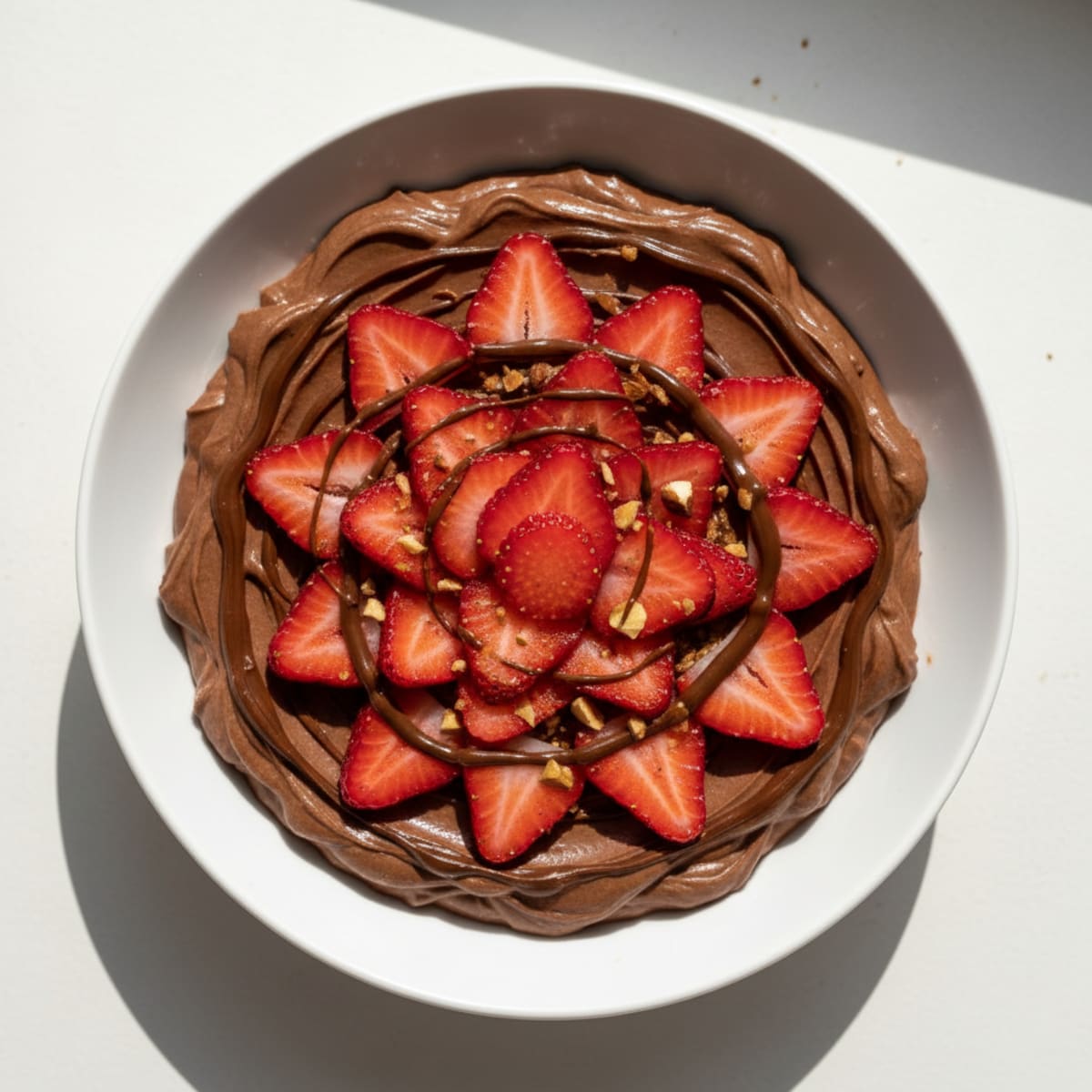 Greek Yogurt Chocolate Protein Pudding with Sliced Strawberries