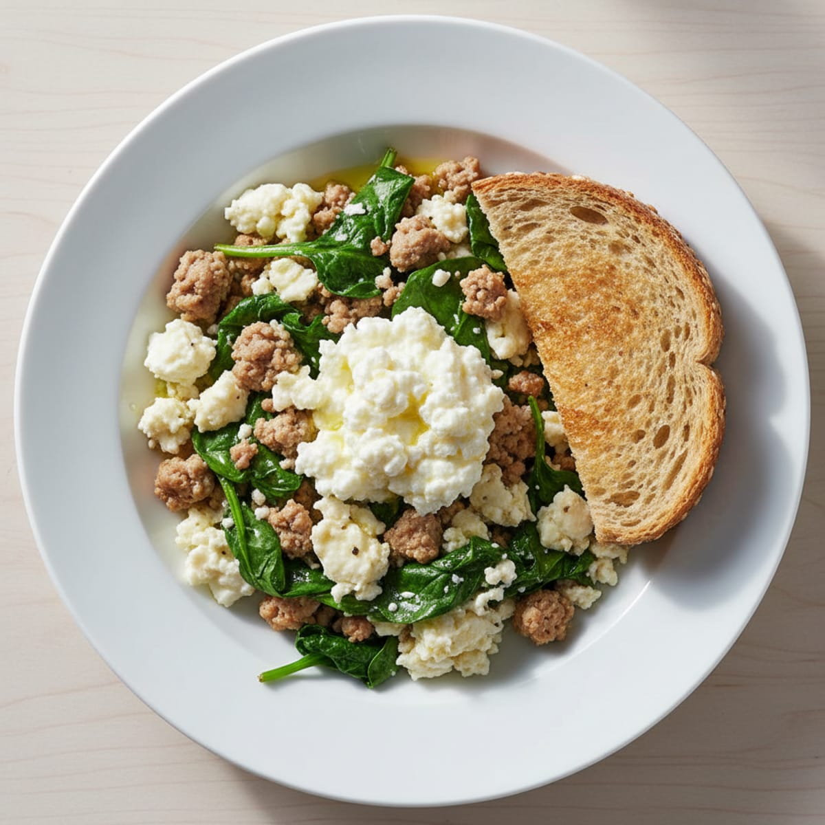 Egg White and Turkey Spinach Scramble with Cottage Cheese