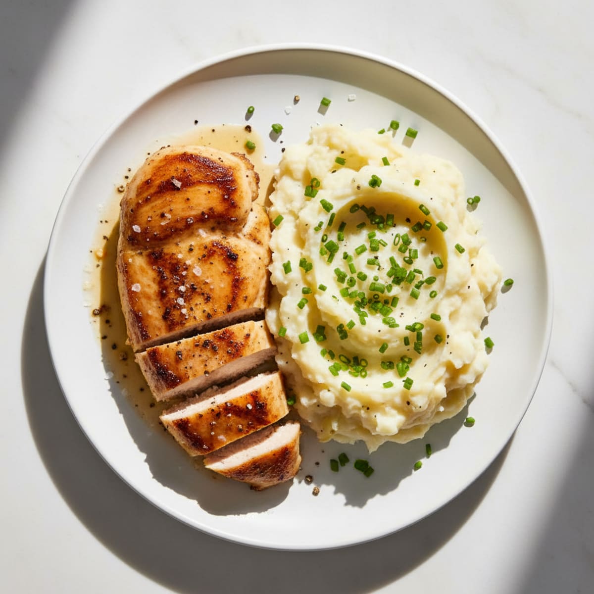 Garlic Mashed Potatoes with Chives and Seared Chicken