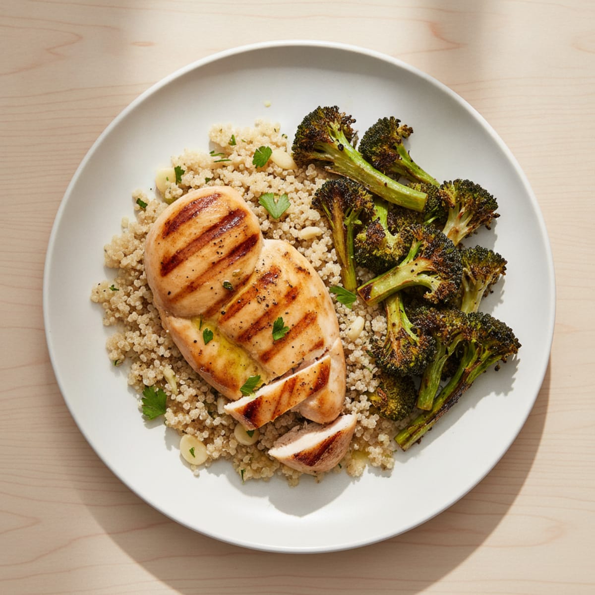 Grilled Chicken Breast with Quinoa and Roasted Broccoli