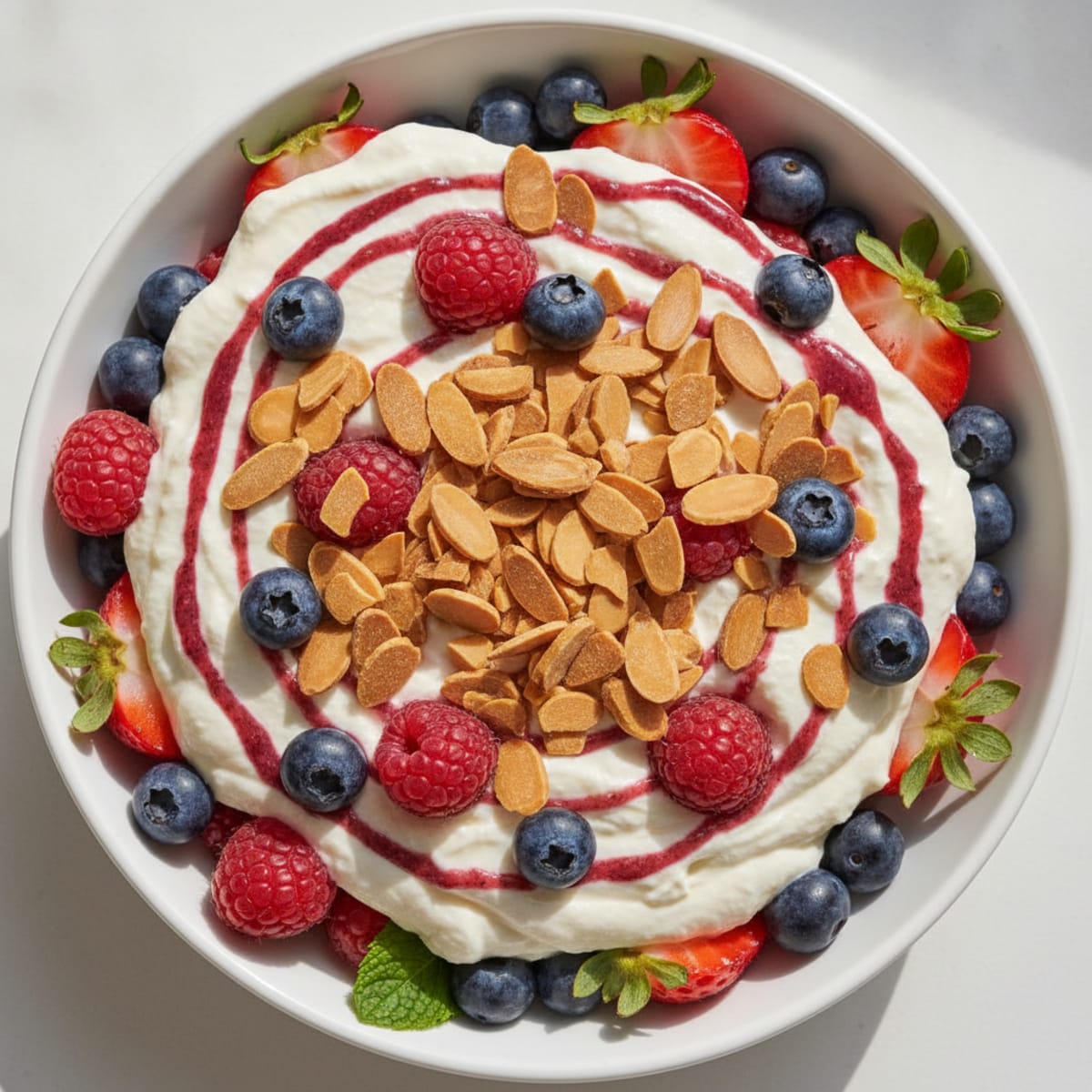 Vanilla Greek Yogurt Protein Parfait with Mixed Berries and Almonds
