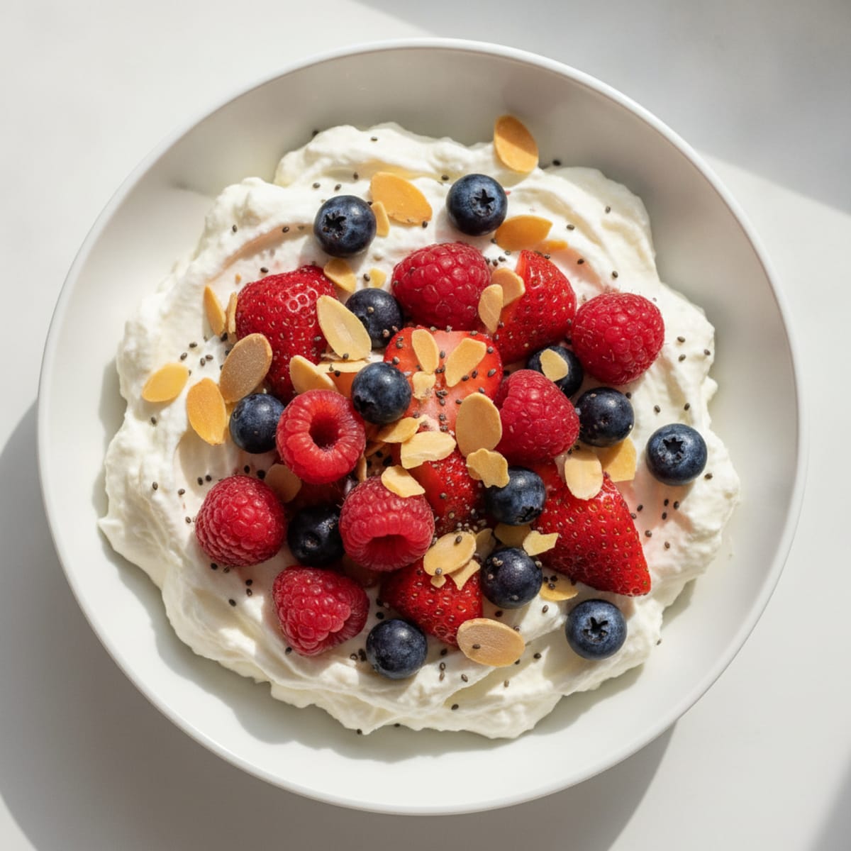 Silky Greek Yogurt Protein Bowl with Mixed Berries and Almonds