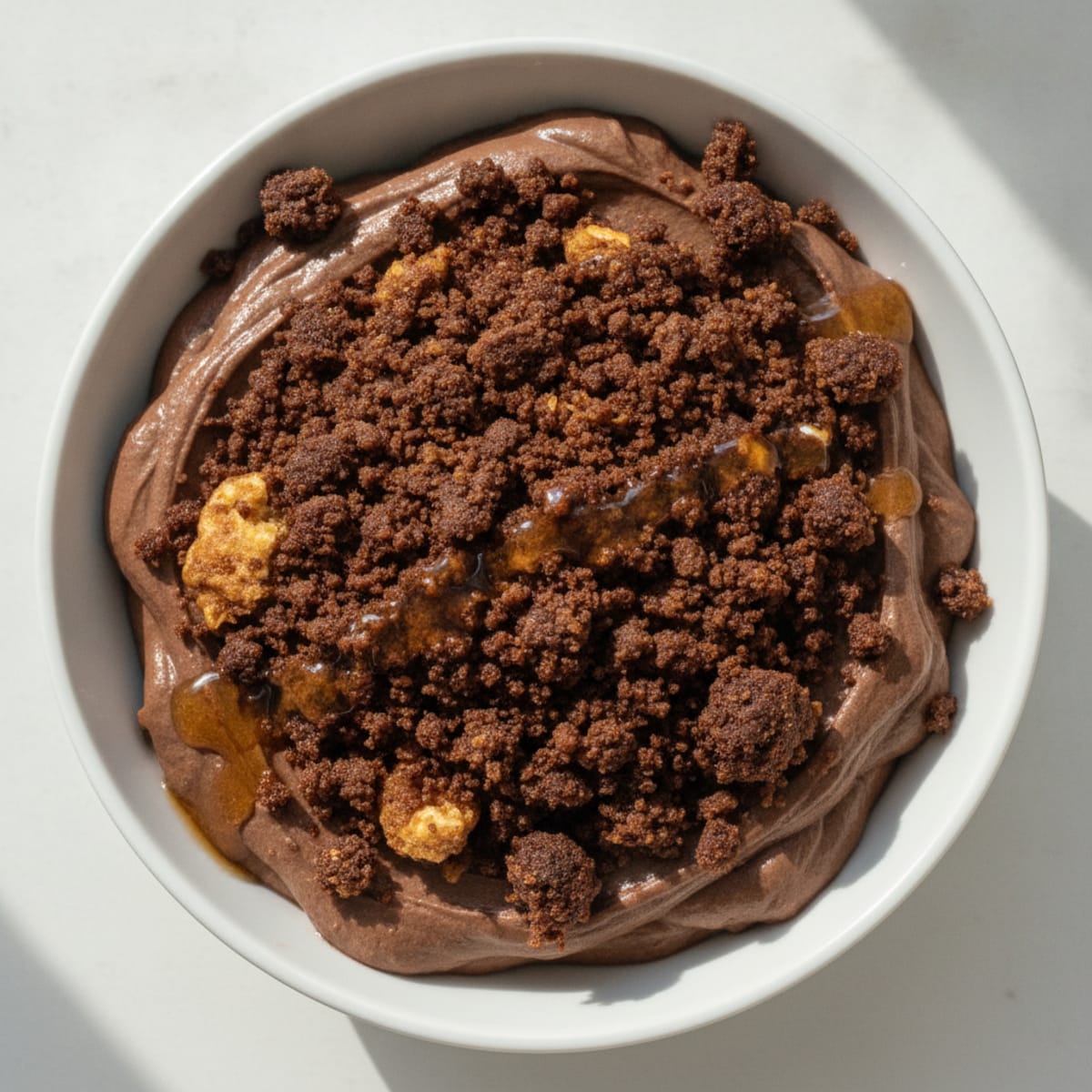 High-Protein Chocolate Greek Yogurt Mousse with Crumbled Ground Beef Protein Brownie