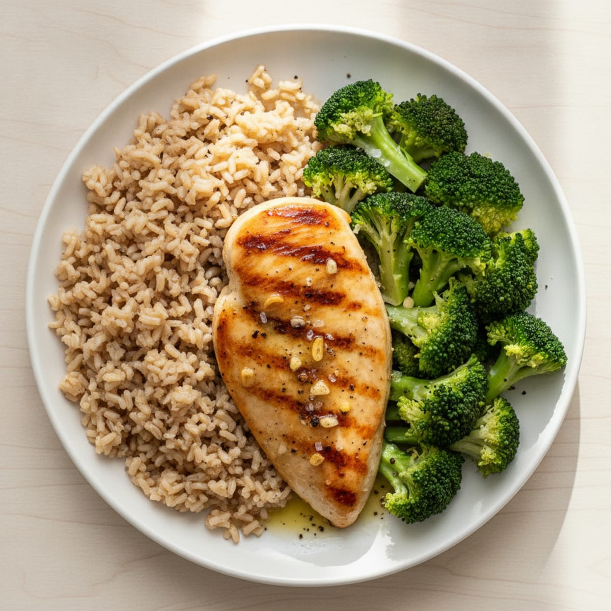 Grilled Lemon Garlic Chicken Breast with Brown Rice and Broccoli