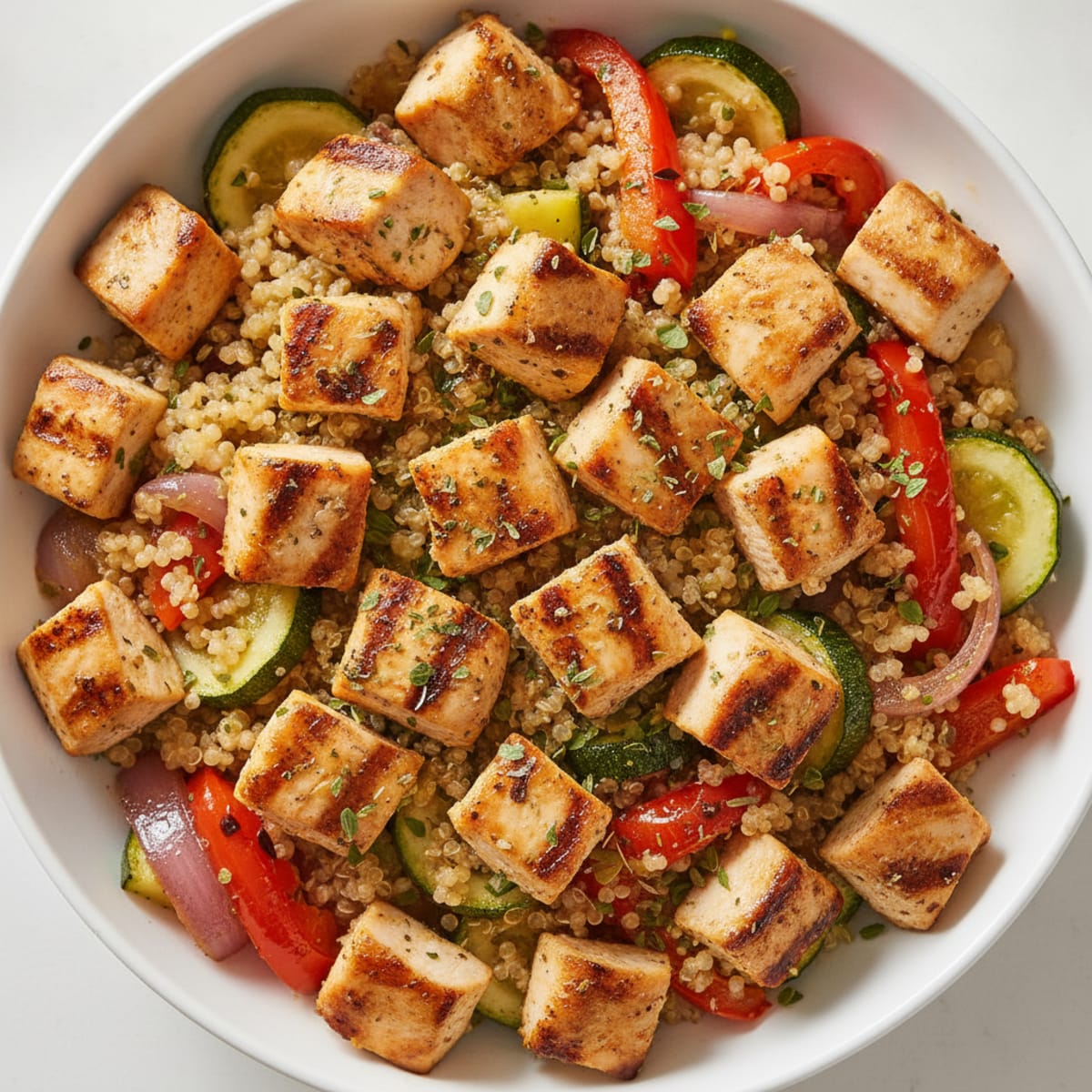 Grilled Chicken and Quinoa Bowl with Roasted Vegetables