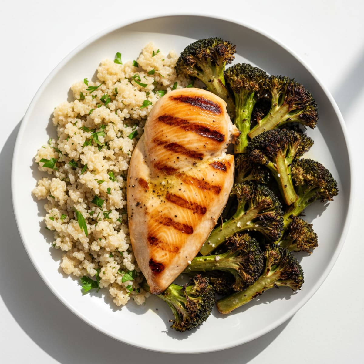 Grilled Chicken Breast with Quinoa and Roasted Broccoli