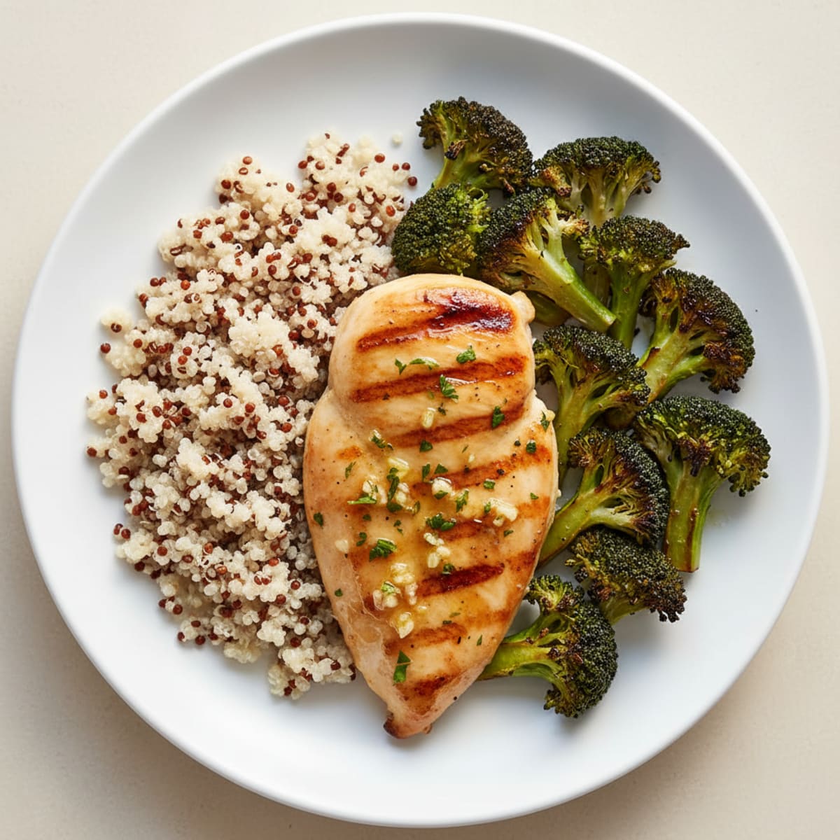 Grilled Chicken Breast with Quinoa and Roasted Broccoli