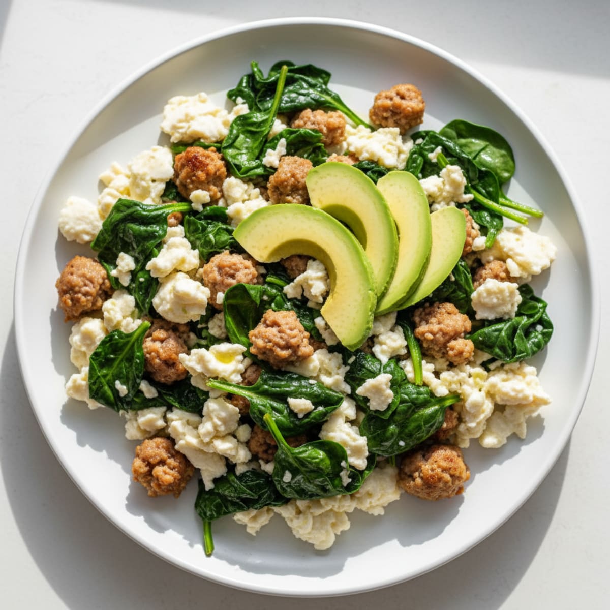 Egg White and Spinach Scramble with Turkey Sausage