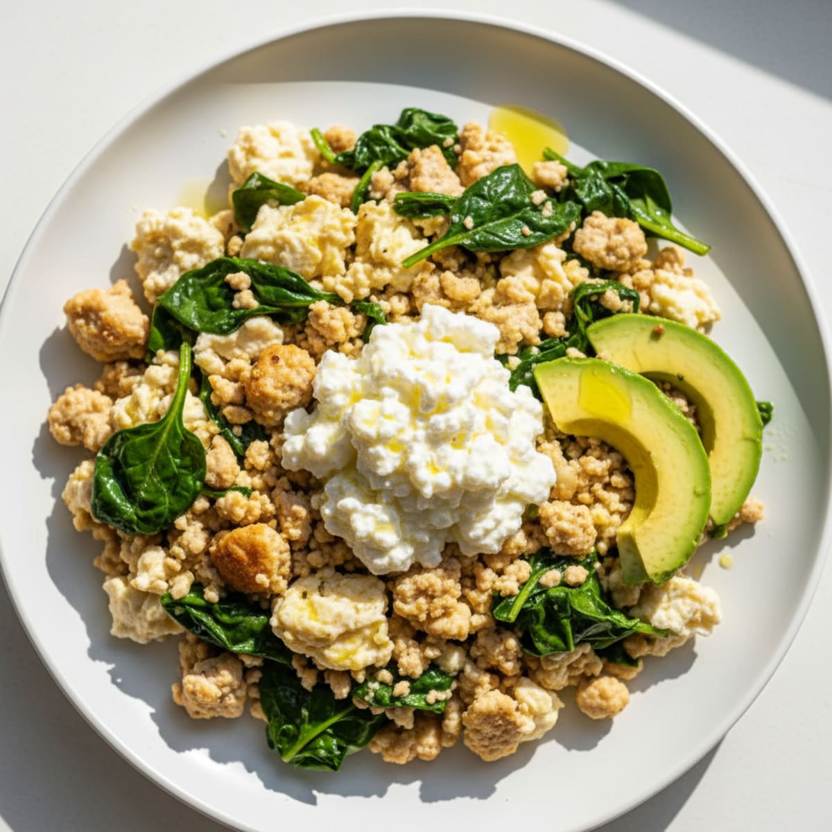 Egg White and Turkey Spinach Scramble with Cottage Cheese