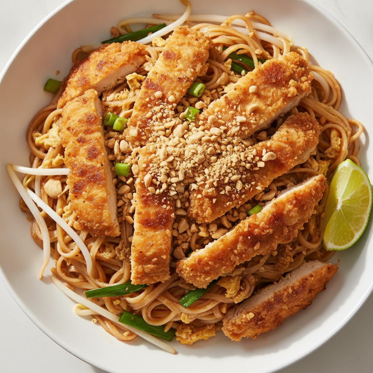 Crispy Chicken Pad Thai with Crushed Peanuts