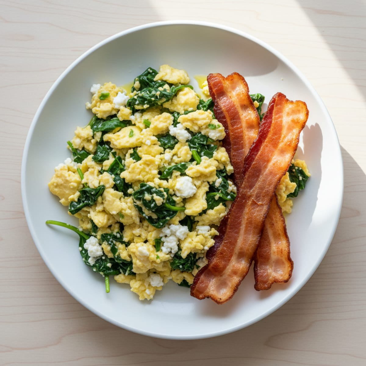 Cottage Cheese Scramble with Spinach and Turkey Bacon