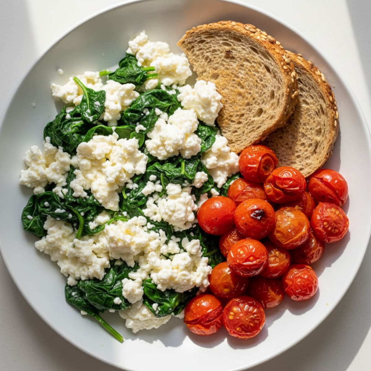 Egg White and Spinach Scramble with Cottage Cheese and Cherry Tomatoes