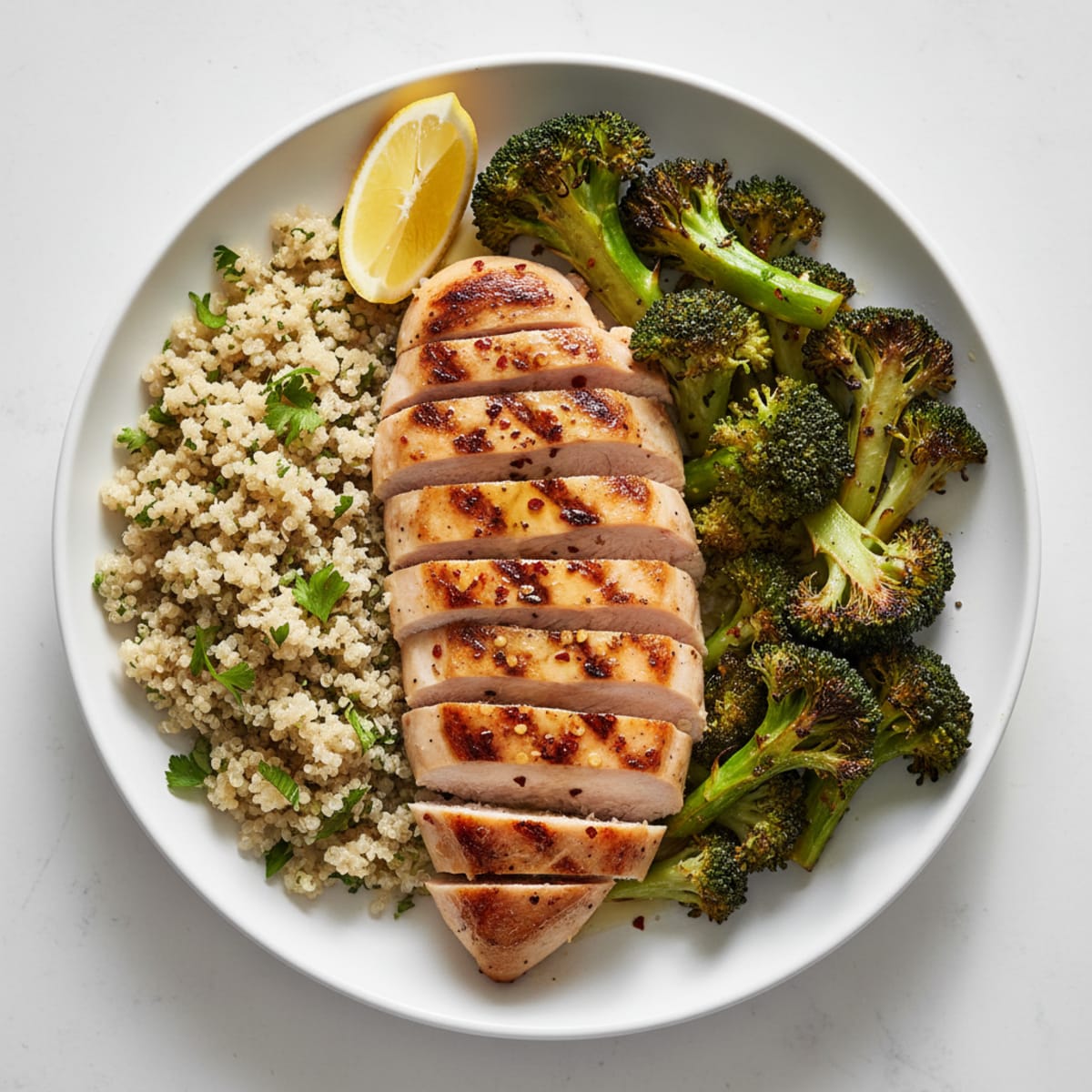Grilled Chicken Breast with Quinoa and Roasted Broccoli