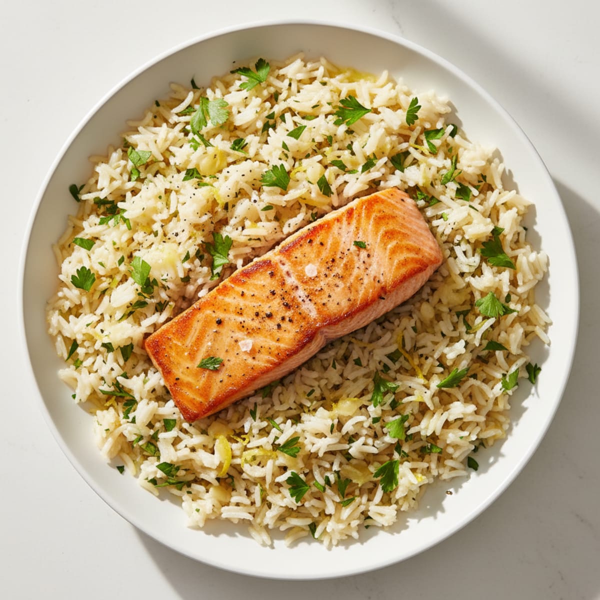 Pan-Seared Salmon with Lemon-Herb Rice