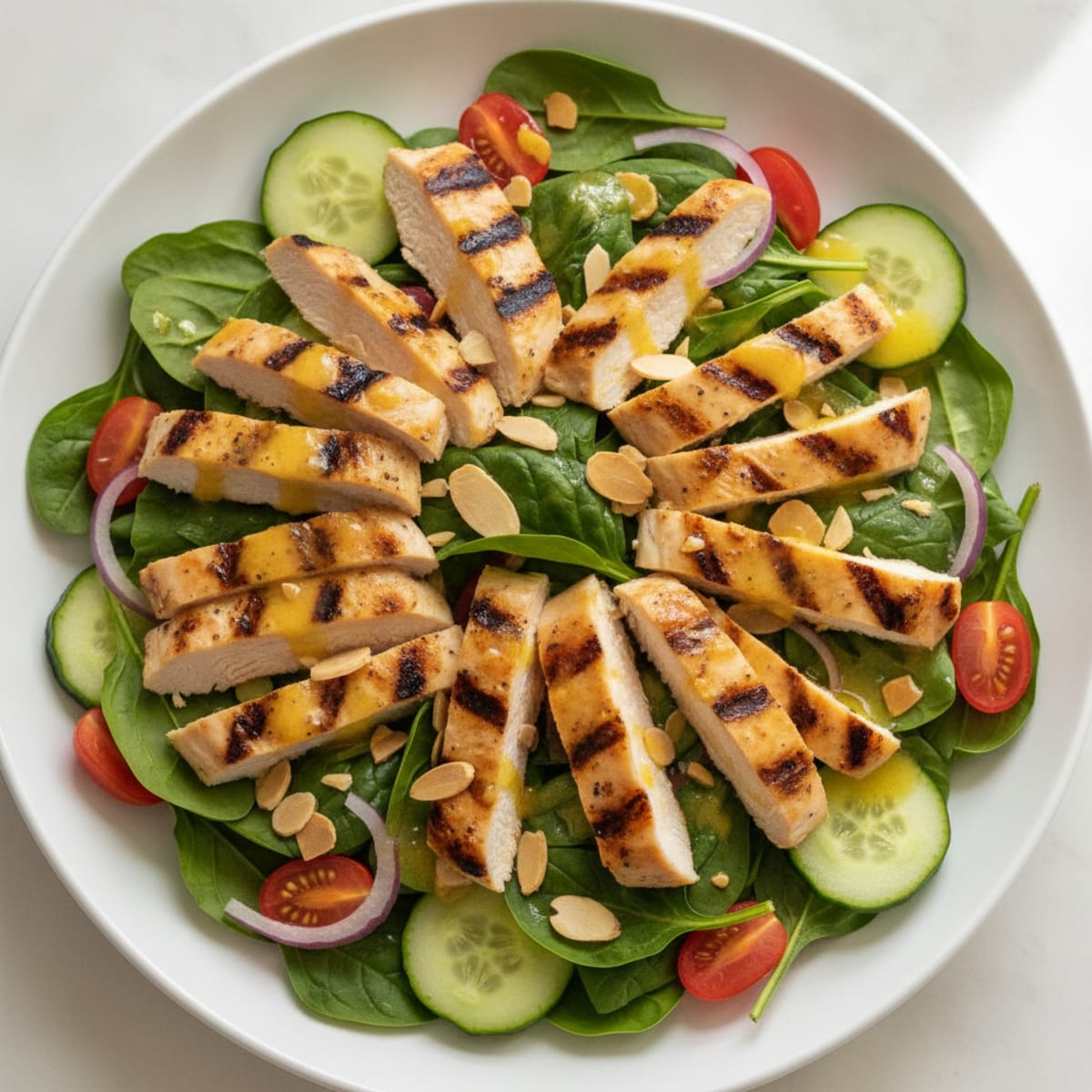 Grilled Chicken Spinach Salad with Lemon Vinaigrette