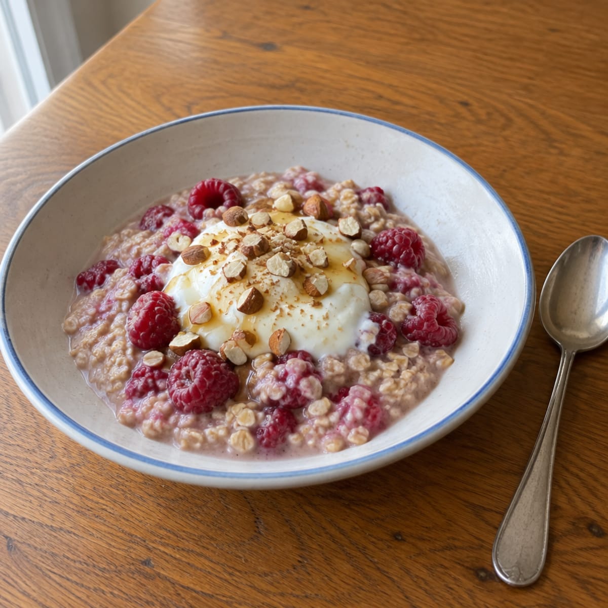 Raspberry rolled oats bowl