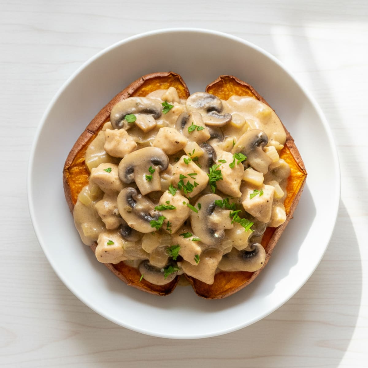 Sweet Potato with Mushroom Stroganoff