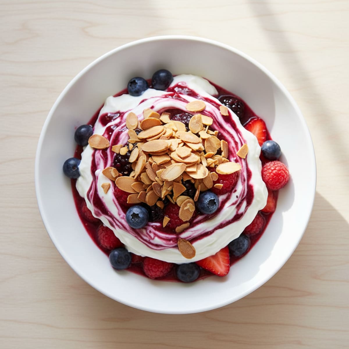 Greek Yogurt Protein Parfait with Mixed Berries and Almonds