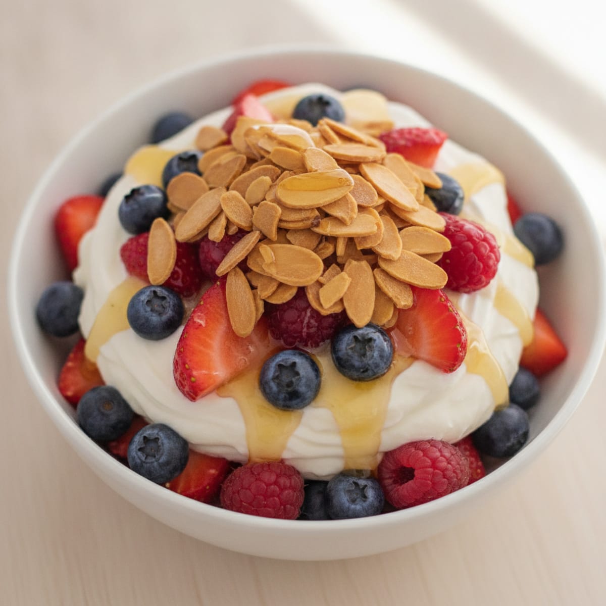 Greek Yogurt Protein Parfait with Mixed Berries and Almonds