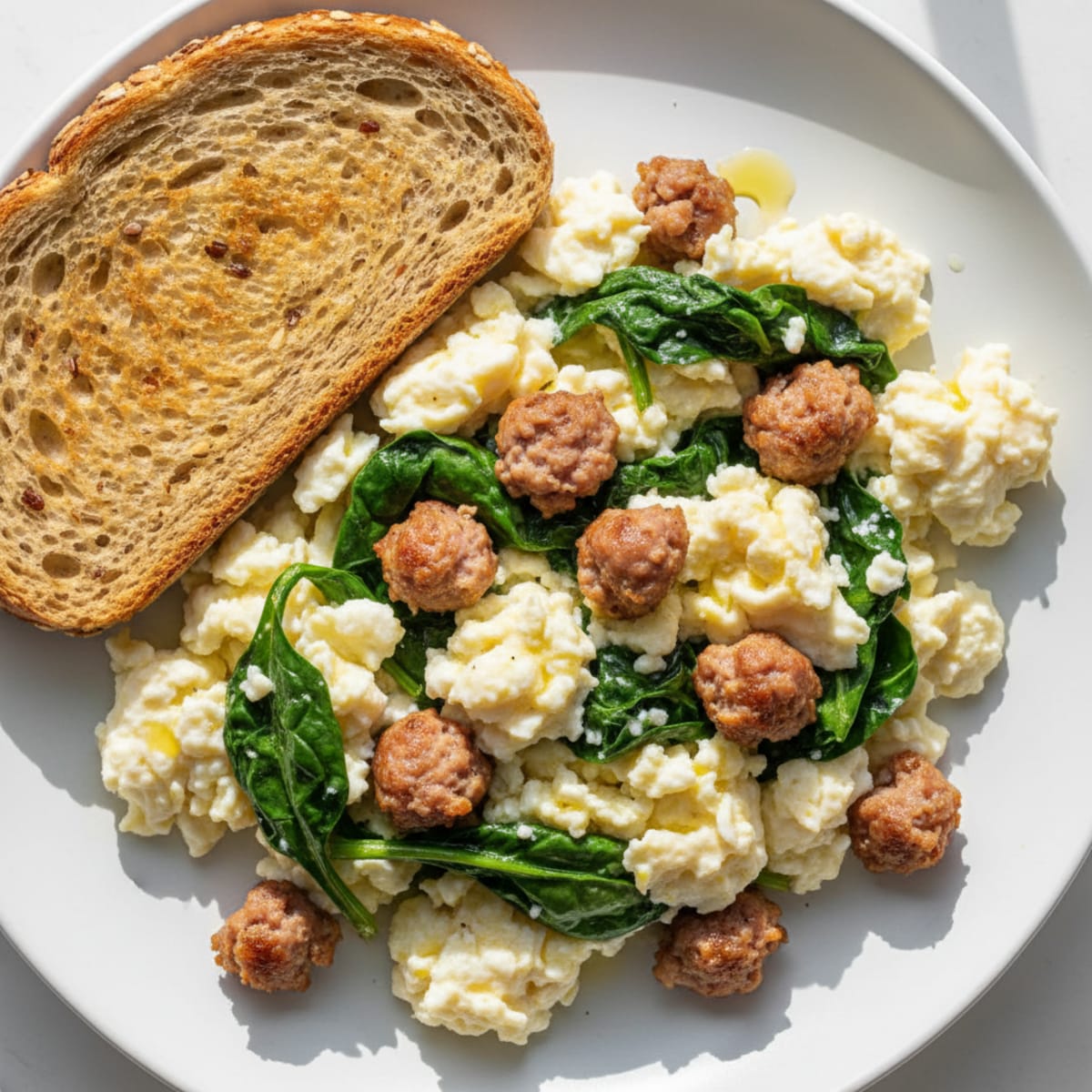 Egg White Spinach Scramble with Turkey Sausage
