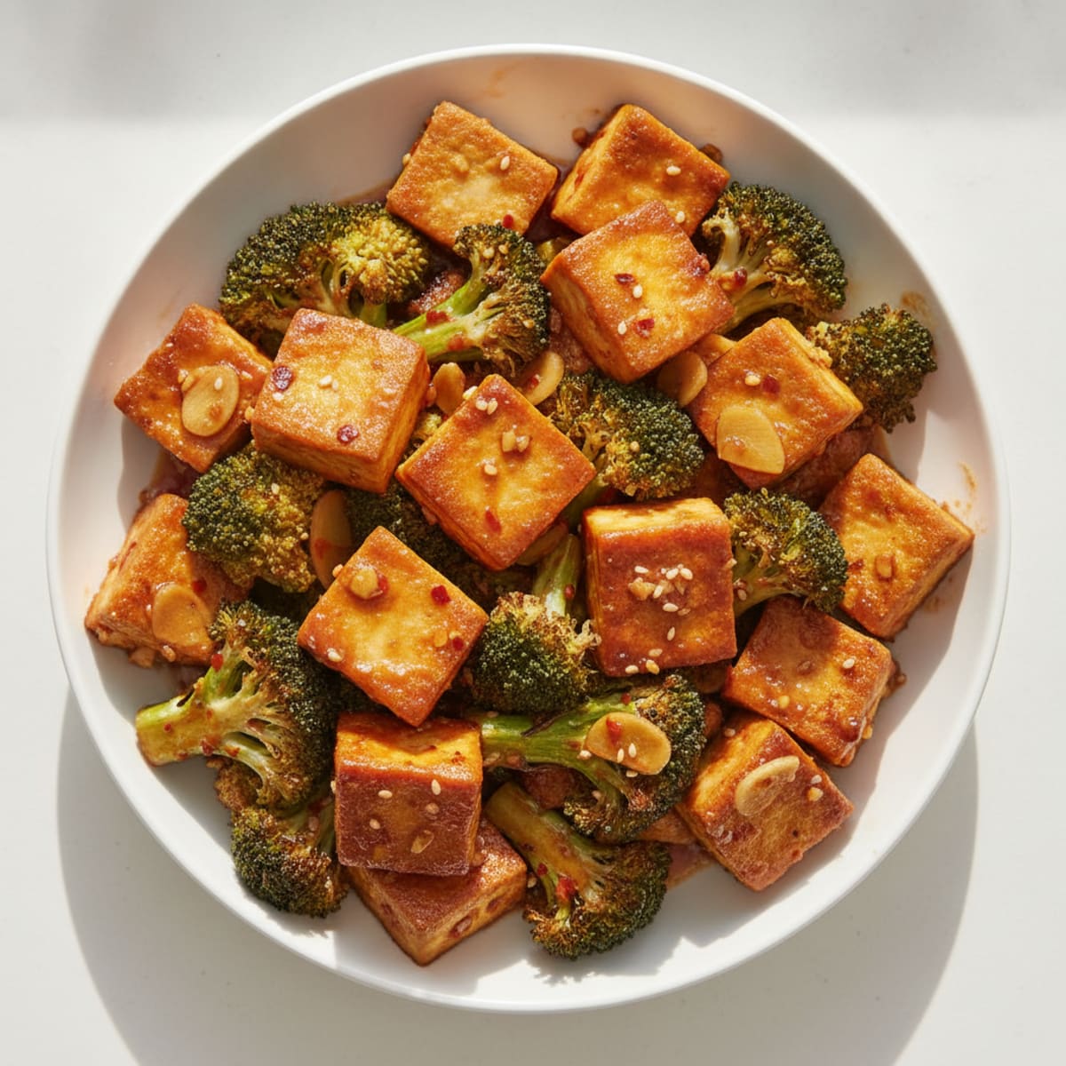 Garlic-Ginger Tofu with Roasted Broccoli