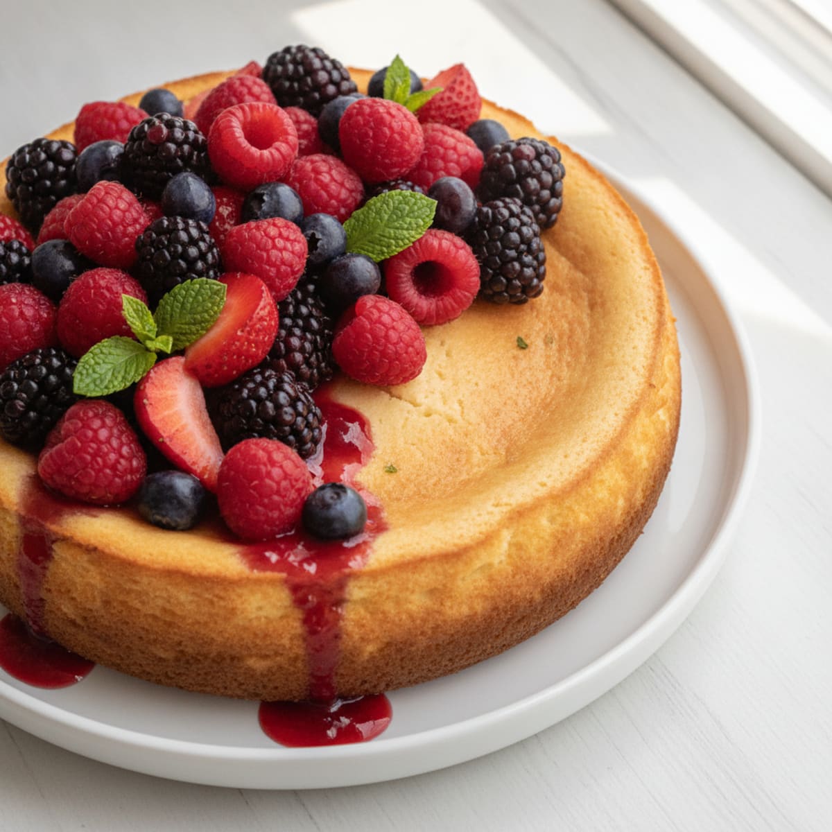 Greek Yogurt Protein Cheesecake with Mixed Berries