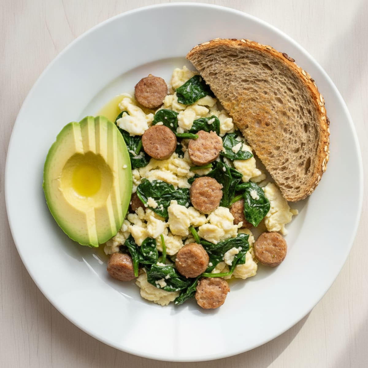 Egg White and Turkey Sausage Scramble with Spinach