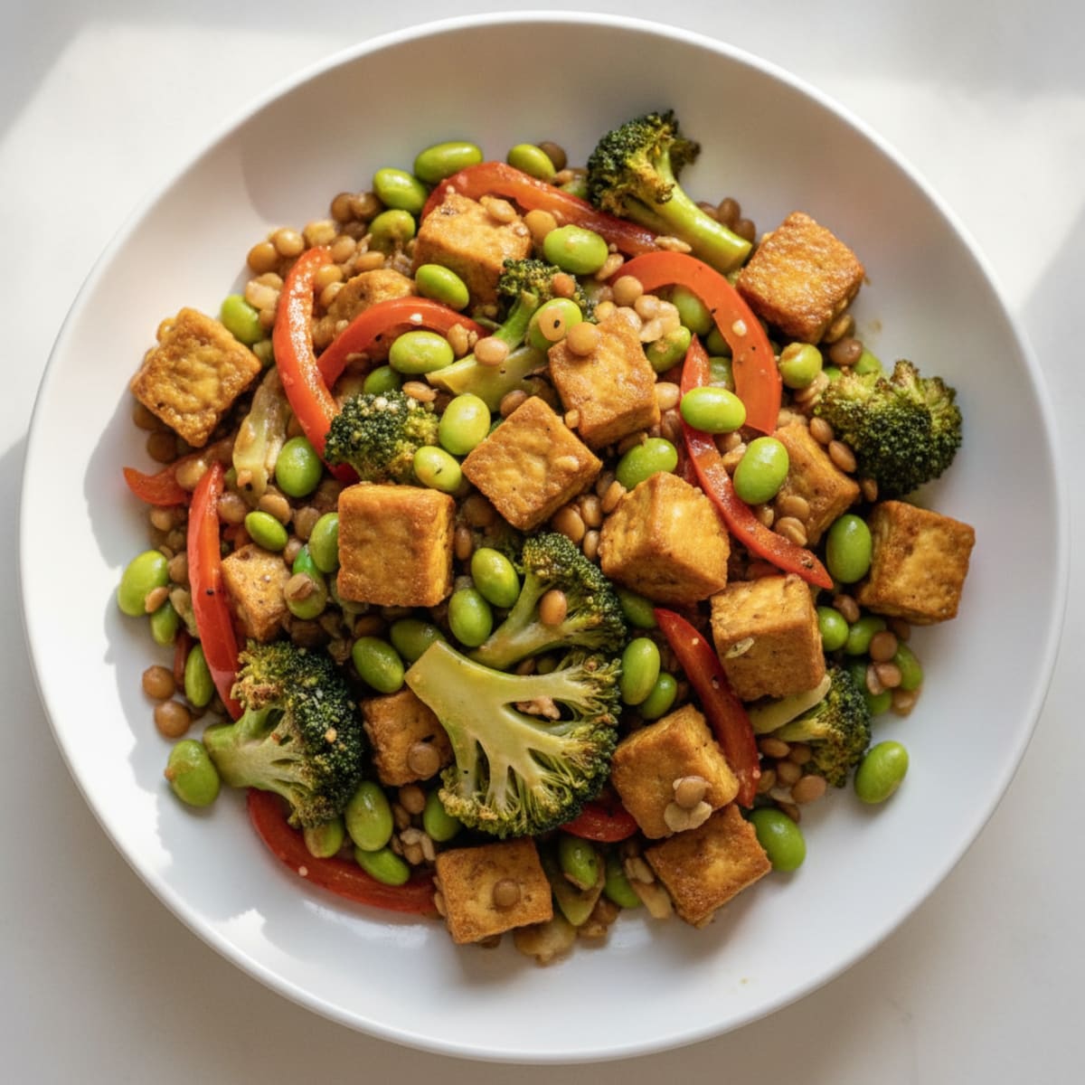 Lentil and Tempeh Stir-Fry with Edamame