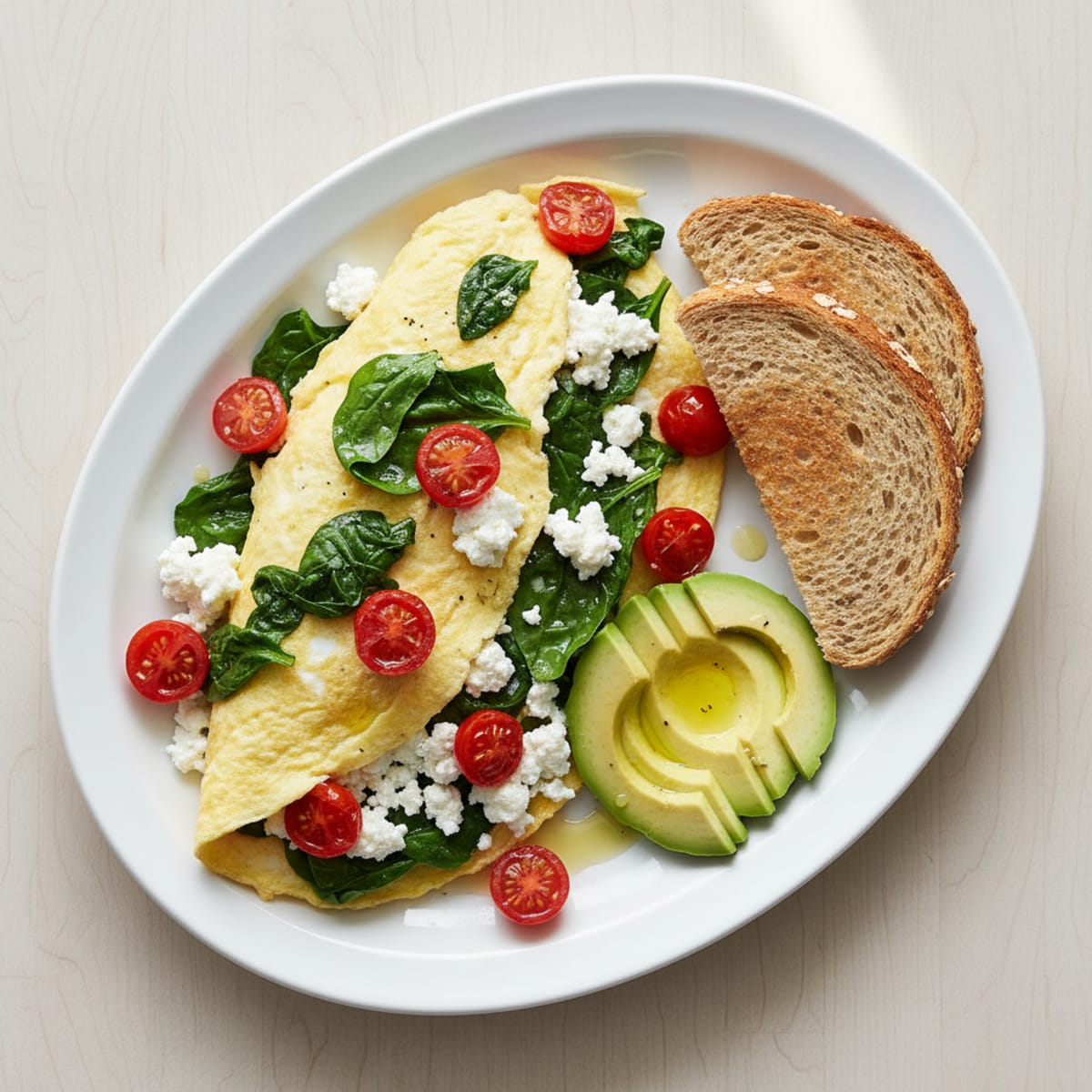 Egg White Spinach Omelet with Cottage Cheese and Cherry Tomatoes