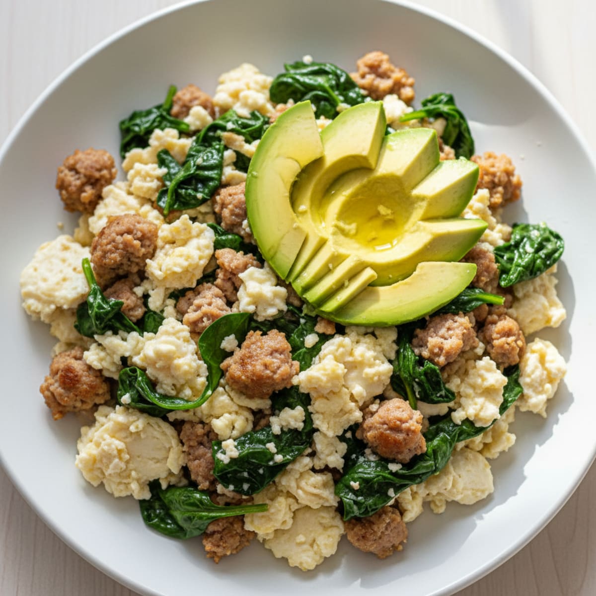 Egg White and Turkey Sausage Scramble with Spinach