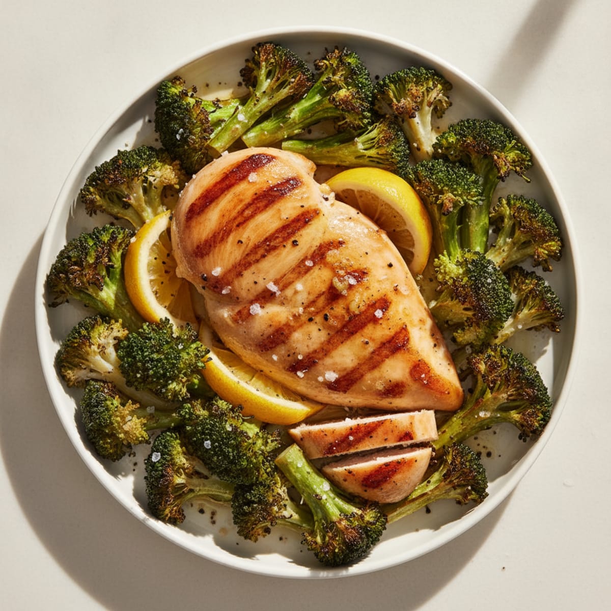 Grilled Chicken Breast with Roasted Broccoli and Lemon