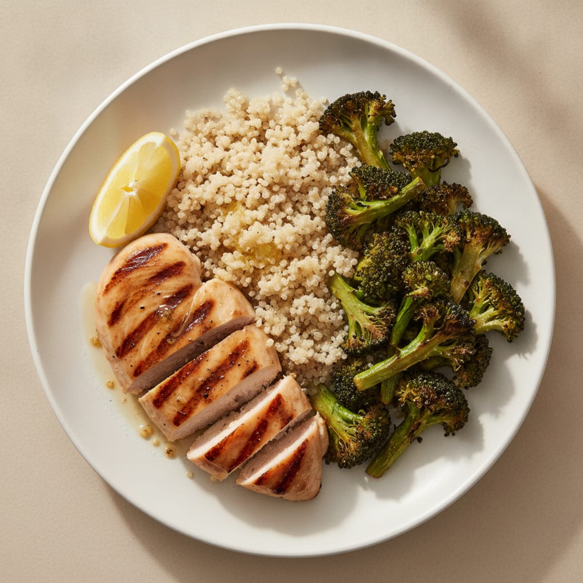 Grilled Chicken Breast with Roasted Broccoli and Quinoa