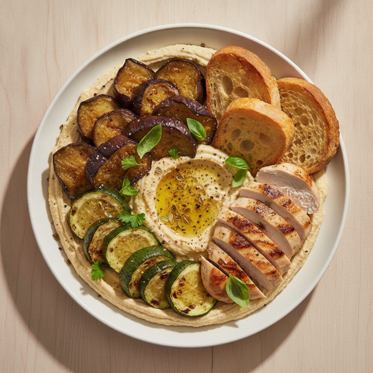 Roasted Eggplant and Courgette Hummus Bowl
