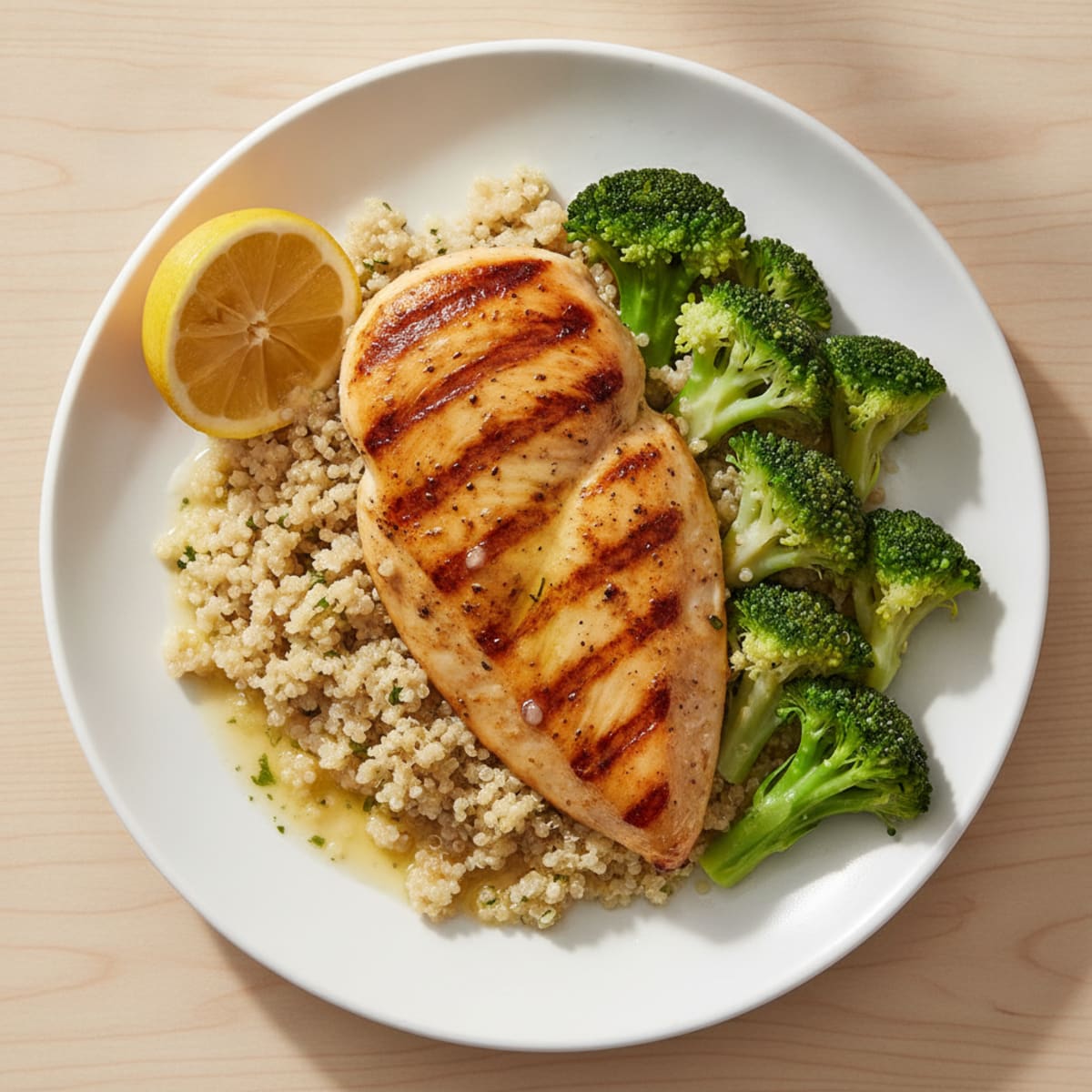 Grilled Chicken Breast with Quinoa and Steamed Broccoli