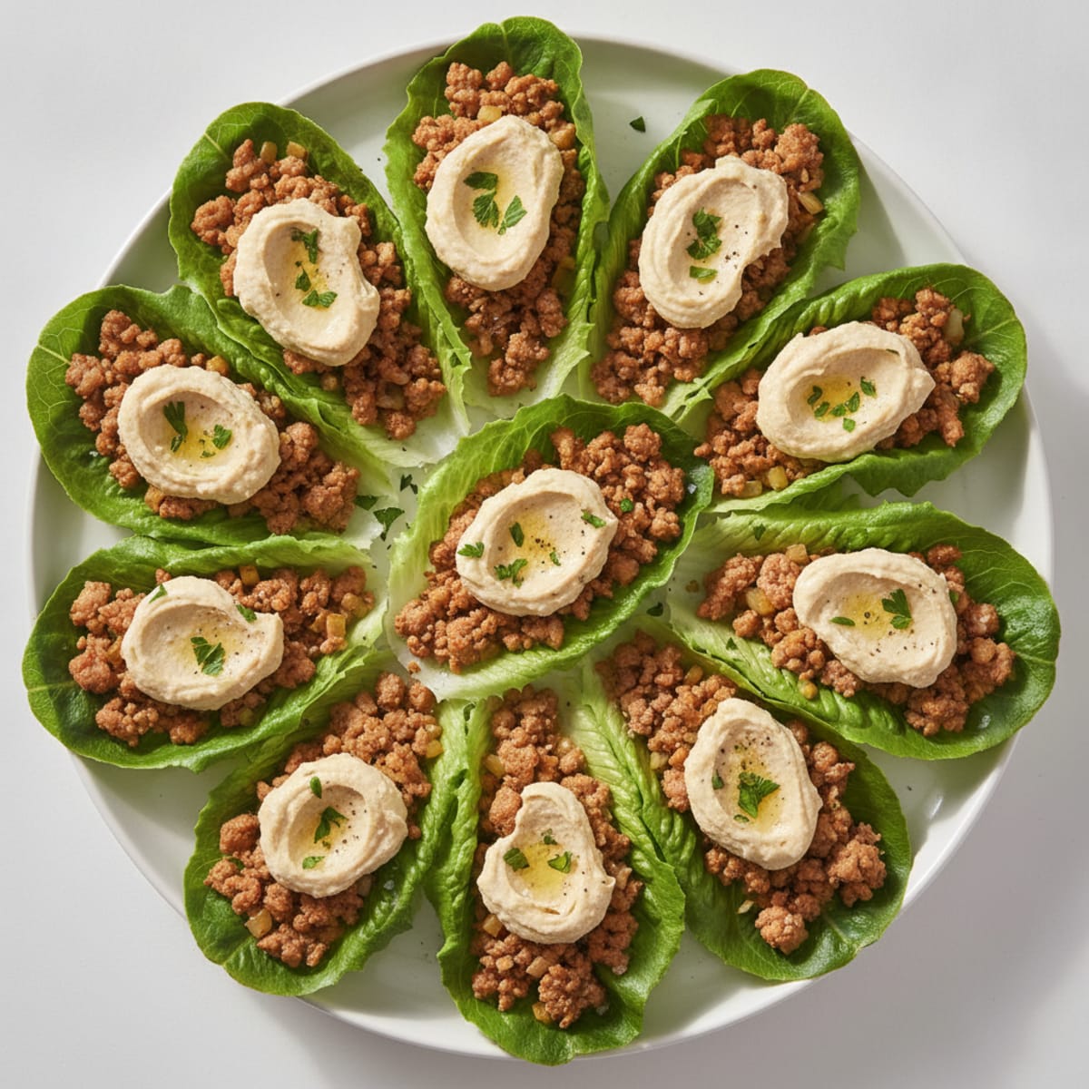 Mince and Hommus Lettuce Wraps