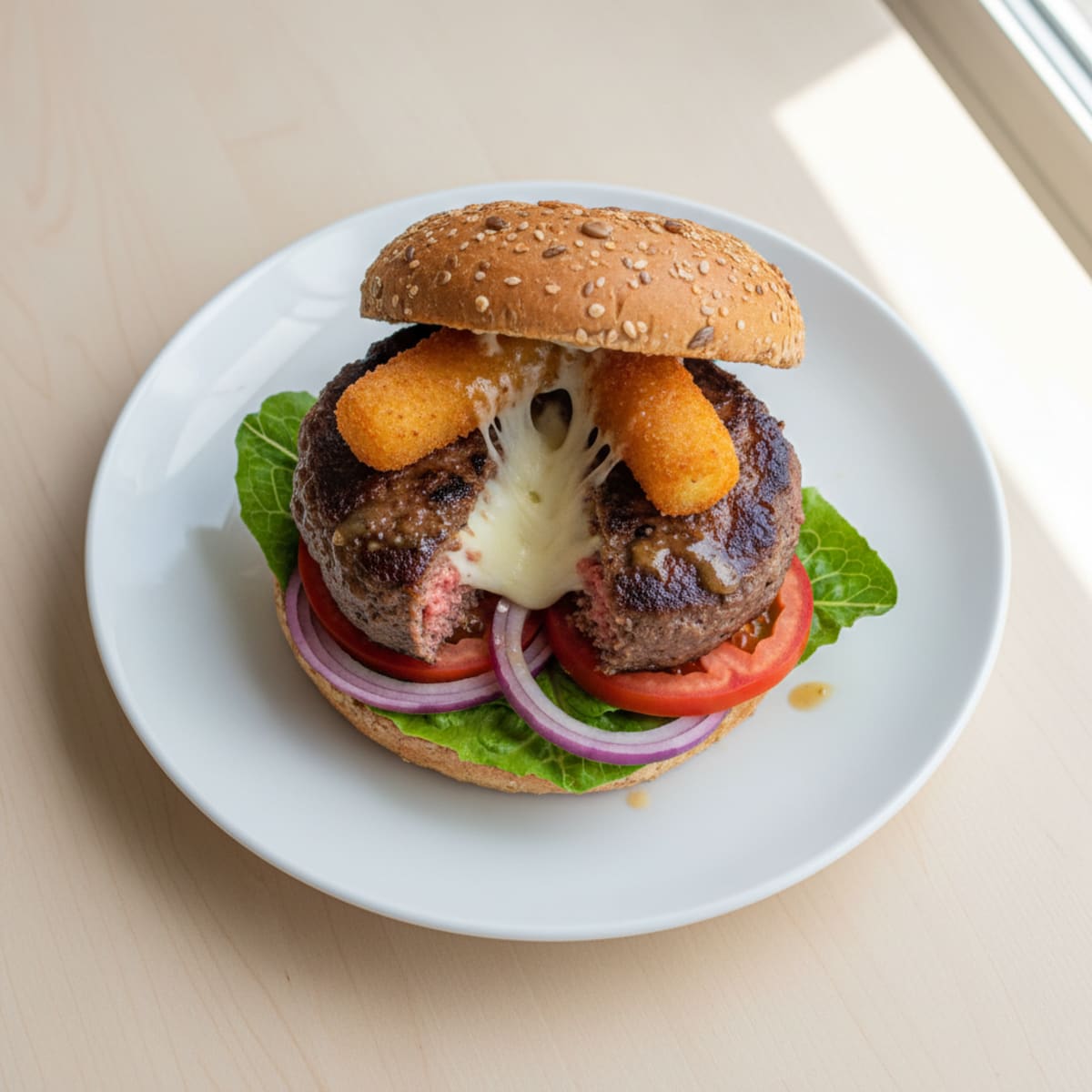 Mozzarella Stick Stuffed Burger