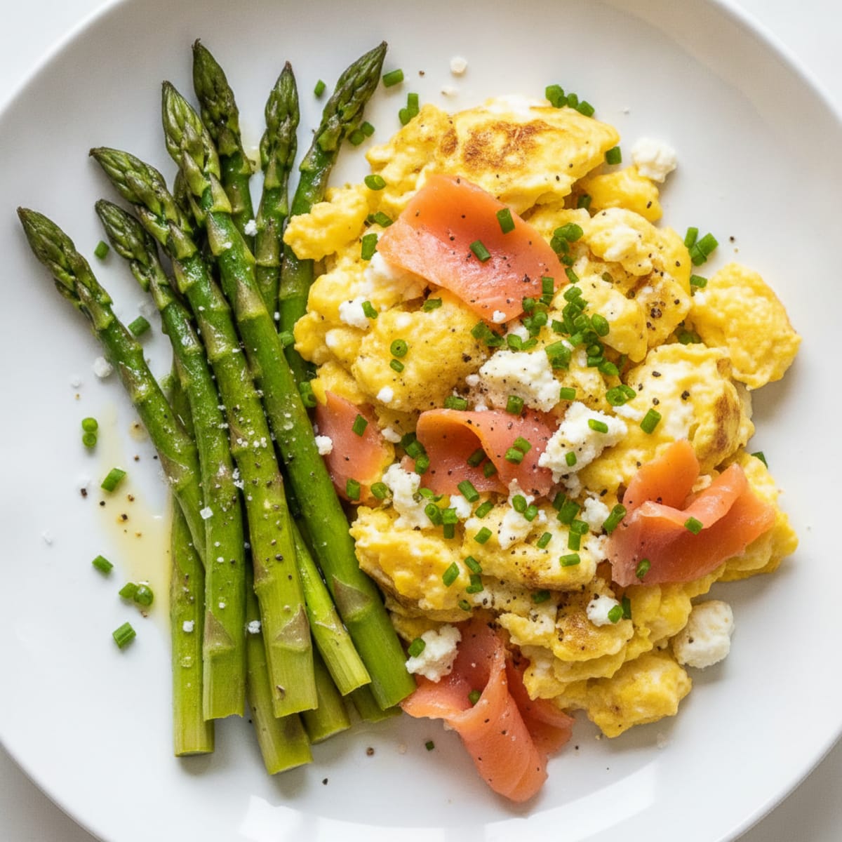 Hearty Scrambled Eggs with Roasted Asparagus