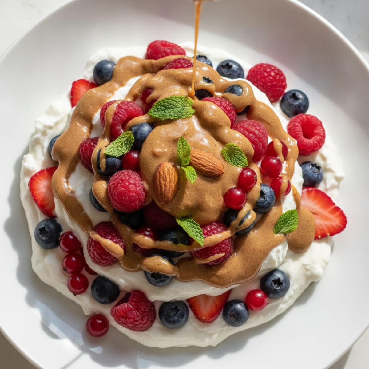 Greek Yogurt Protein Parfait with Almond Butter and Berries