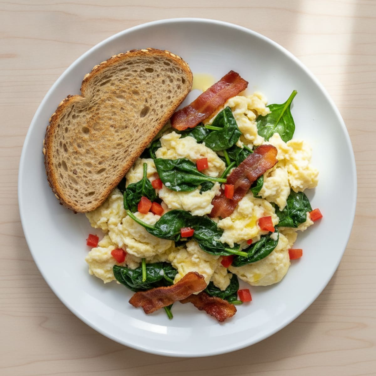 Egg White Scramble with Spinach and Turkey Bacon