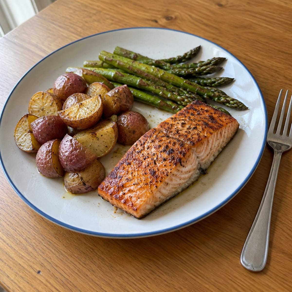 Pan-seared salmon with asparagus