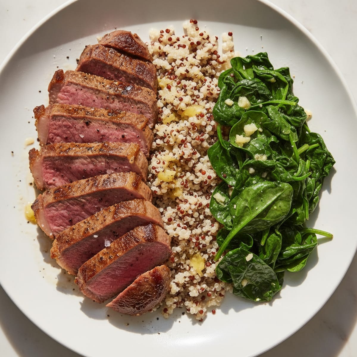 Seared Steak with Spinach and Quinoa