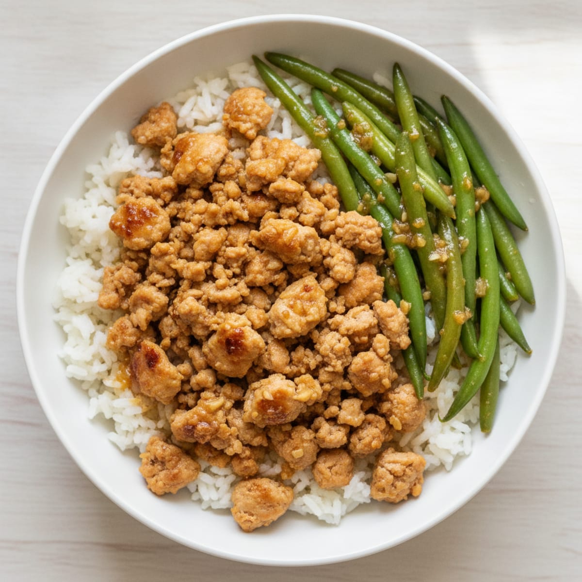 Lean Ground Turkey and Rice Bowl with Green Beans