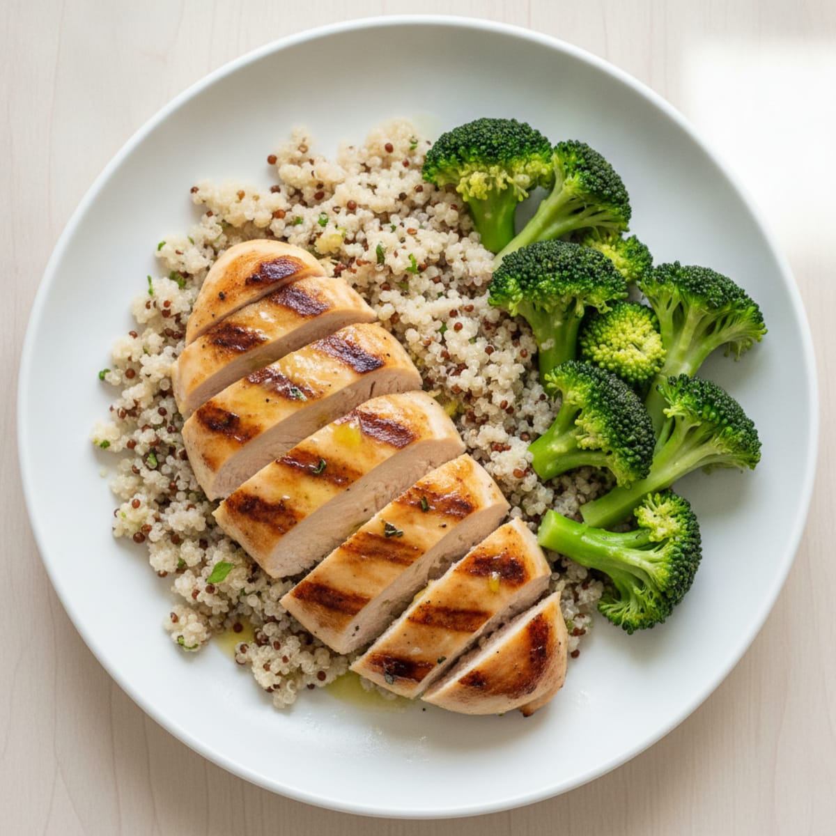 Grilled Chicken Breast with Quinoa and Steamed Broccoli