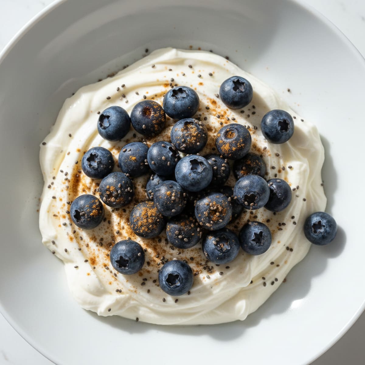 Silky Blueberry Protein Yogurt Bowl with Chia Seeds
