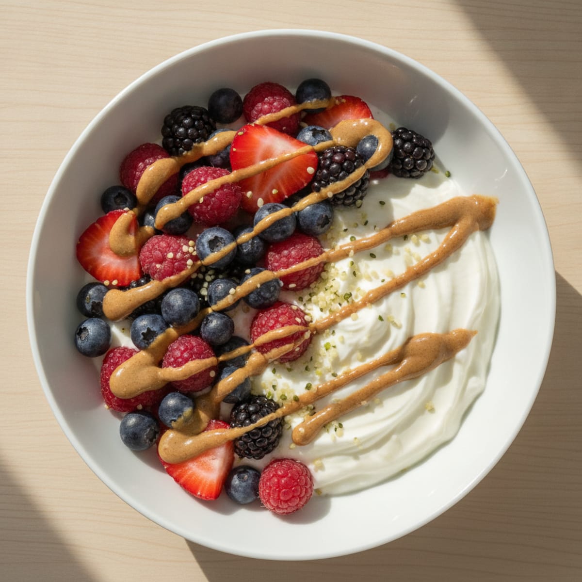 Greek Yogurt Protein Parfait with Mixed Berries and Almond Butter