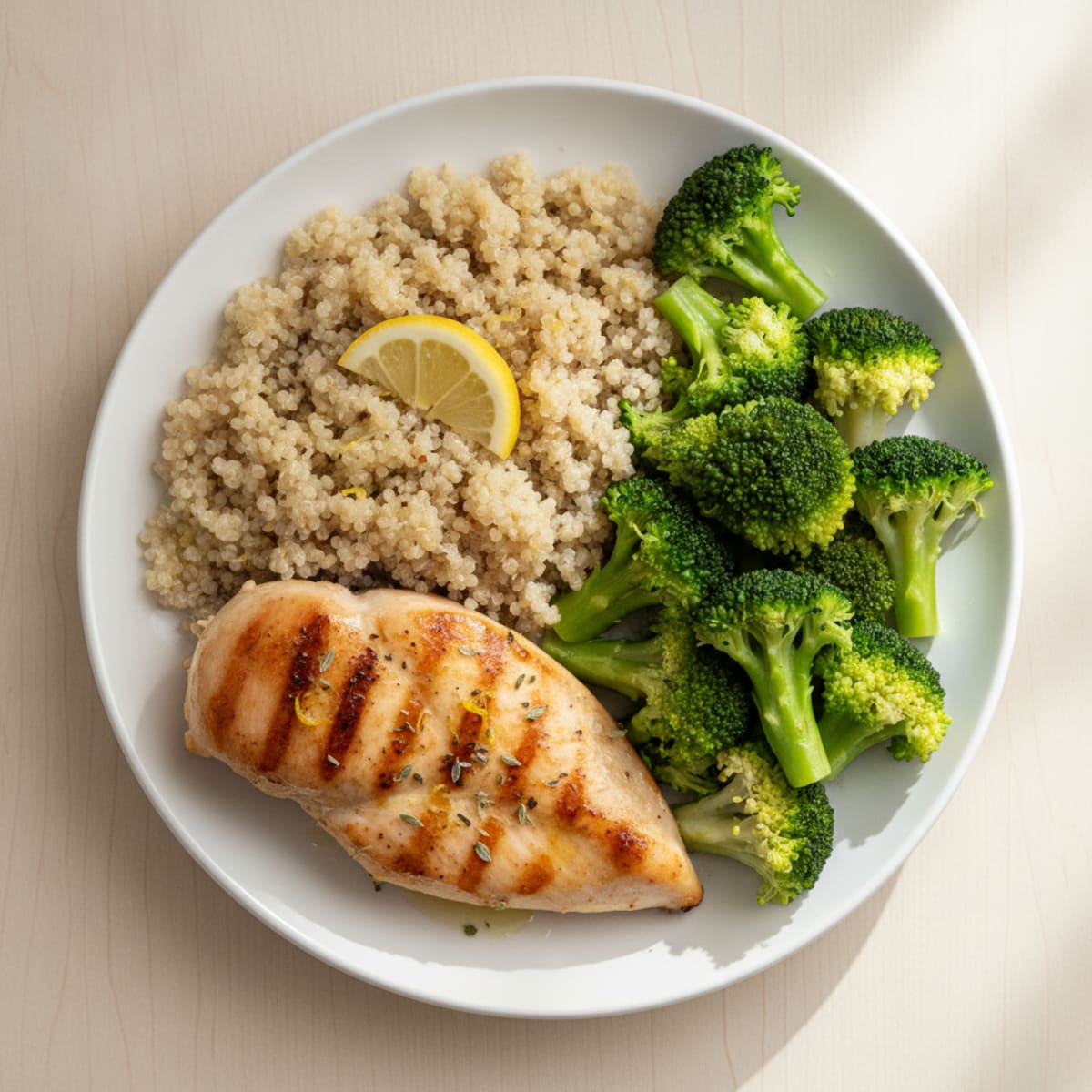 Grilled Chicken Breast with Quinoa and Steamed Broccoli